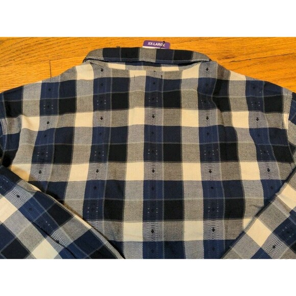 New Frye Jacquard Button Up Men's XXL L/S Flannel Shirt Deep Night Sky Blue NWT - Picture 10 of 10